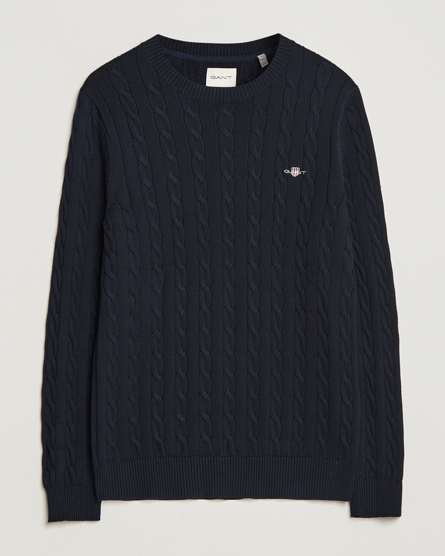 Uomini | Maglieria | Gant | Cotton Cable Crew Neck Evening Blue