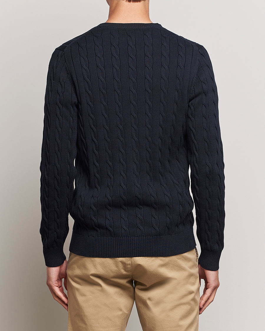 Uomini | Maglieria | Gant | Cotton Cable Crew Neck Evening Blue
