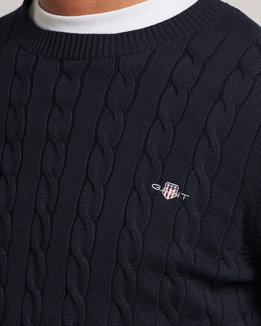 Uomini | Maglieria | Gant | Cotton Cable Crew Neck Evening Blue