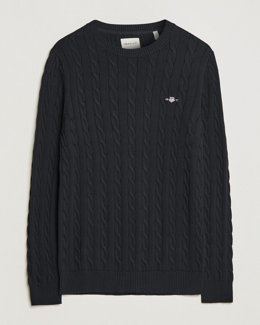 Uomini | Maglieria | Gant | Cotton Cable Crew Neck Black