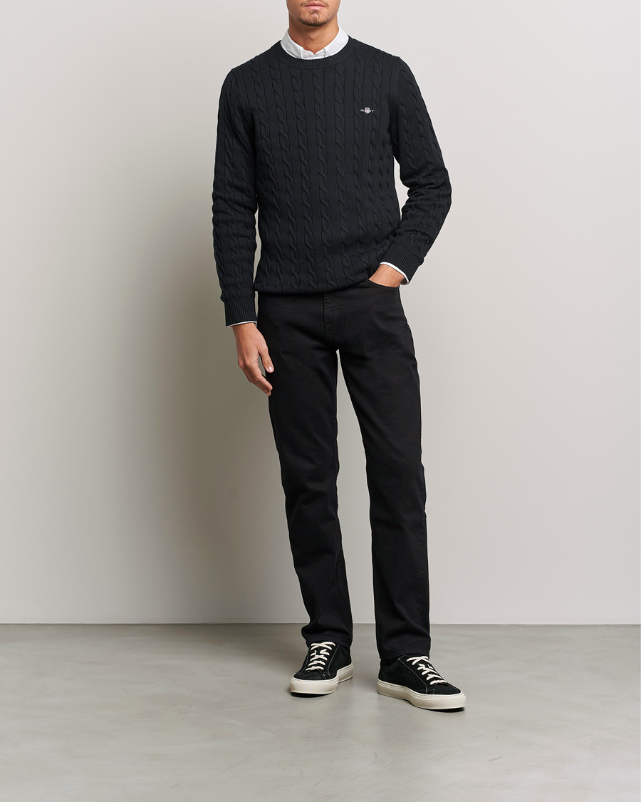 Uomini | Maglieria | Gant | Cotton Cable Crew Neck Black