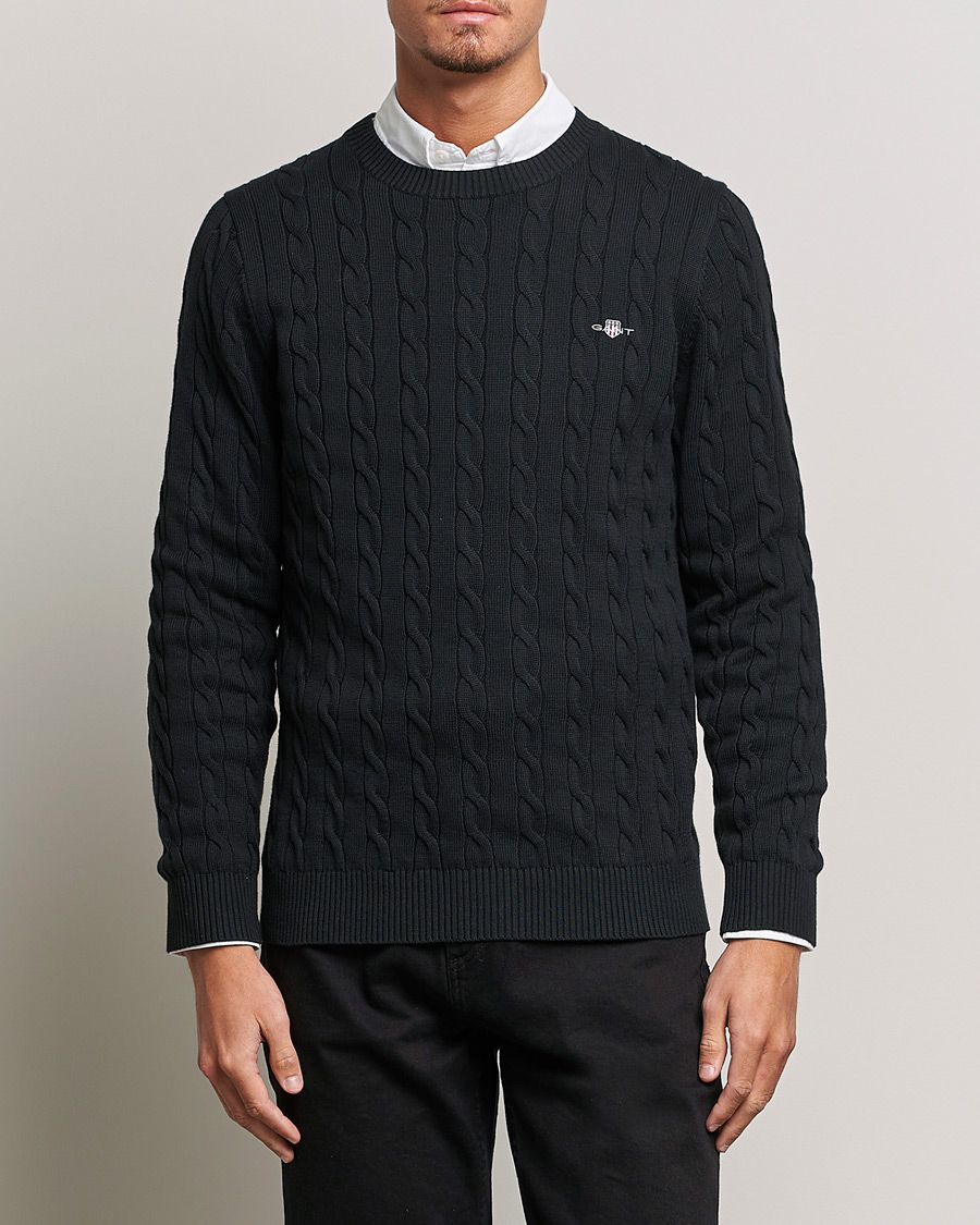 Uomini | Maglieria | Gant | Cotton Cable Crew Neck Black