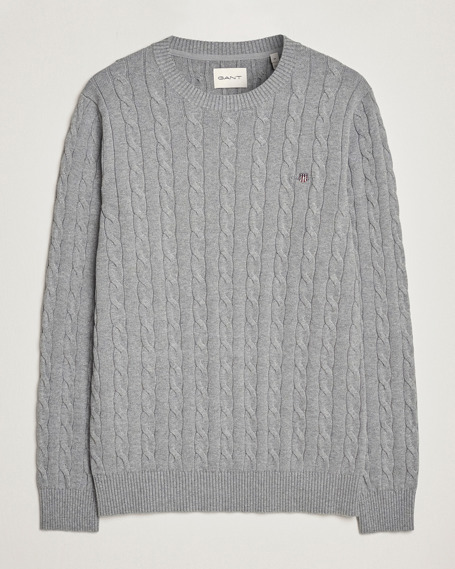 Uomini | Maglieria | Gant | Cotton Cable Crew Neck Grey Melange