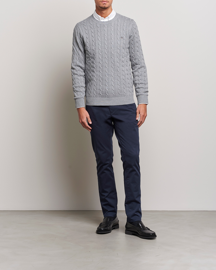 Uomini | Maglieria | Gant | Cotton Cable Crew Neck Grey Melange