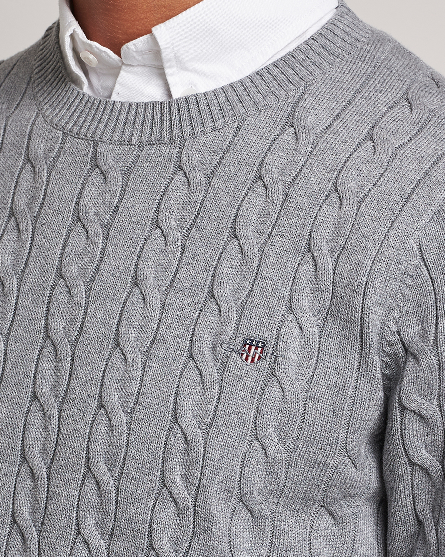 Uomini | Maglieria | Gant | Cotton Cable Crew Neck Grey Melange