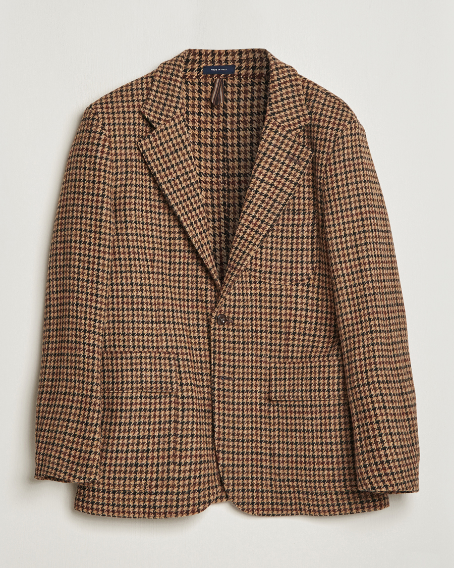 Uomini | Blazers | Drake's | MKVII Harris Tweed Games Houndstooth Blazer Brown