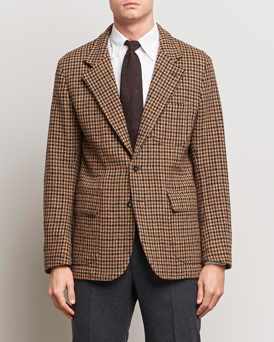 Uomini | Blazers | Drake's | MKVII Harris Tweed Games Houndstooth Blazer Brown