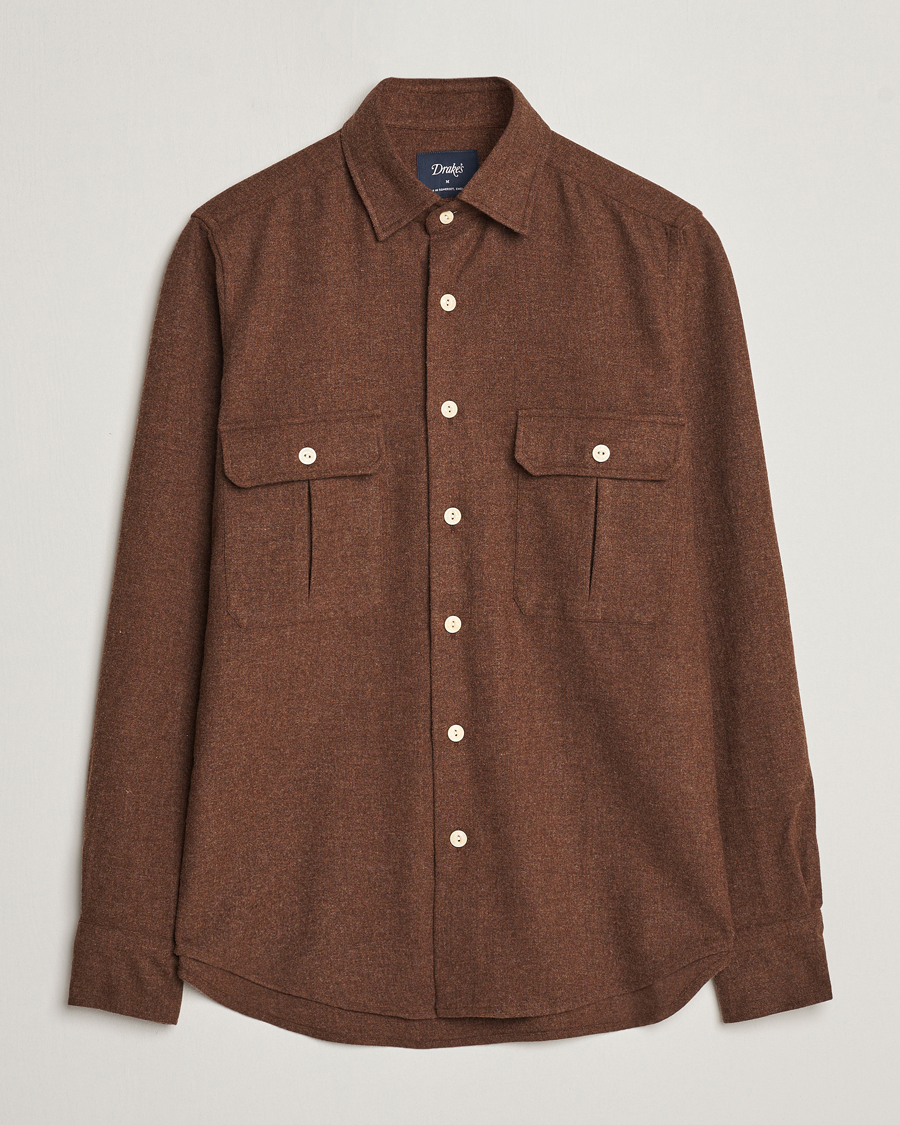Uomini | Camicie | Drake's | Merino Wool Work Shirt Brown