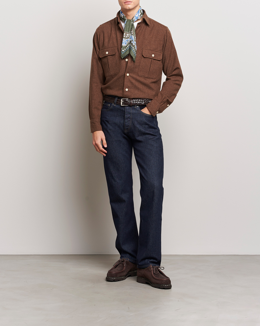 Uomini | Camicie | Drake's | Merino Wool Work Shirt Brown