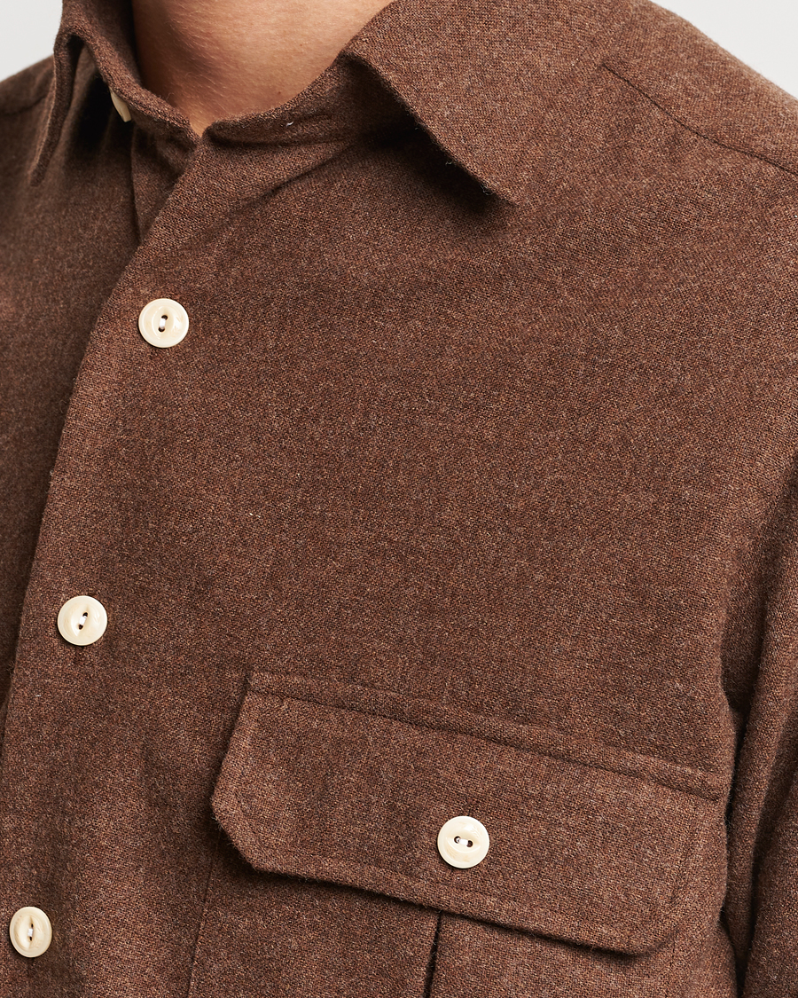 Uomini | Camicie | Drake's | Merino Wool Work Shirt Brown
