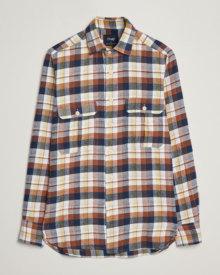 Uomini | Camicie | Drake's | Brushed Madras Checked Work Shirt Brown