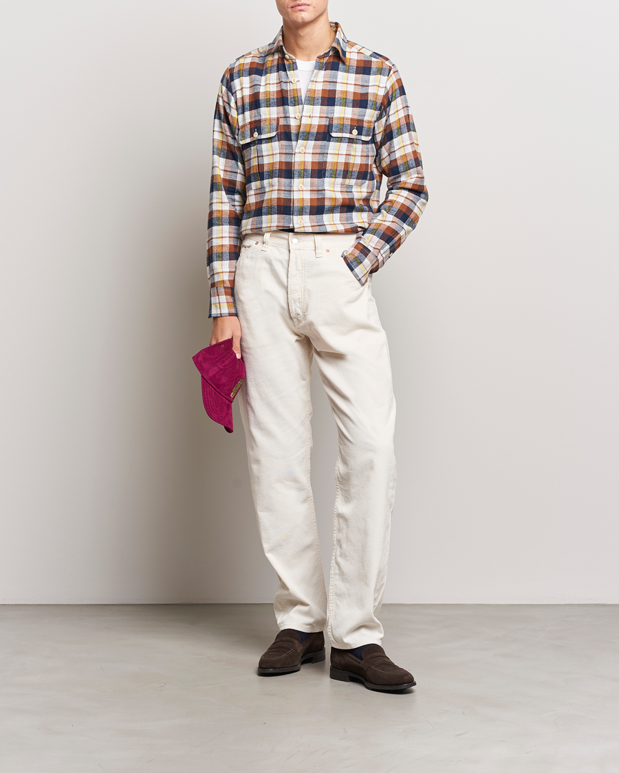 Uomini | Camicie | Drake's | Brushed Madras Checked Work Shirt Brown