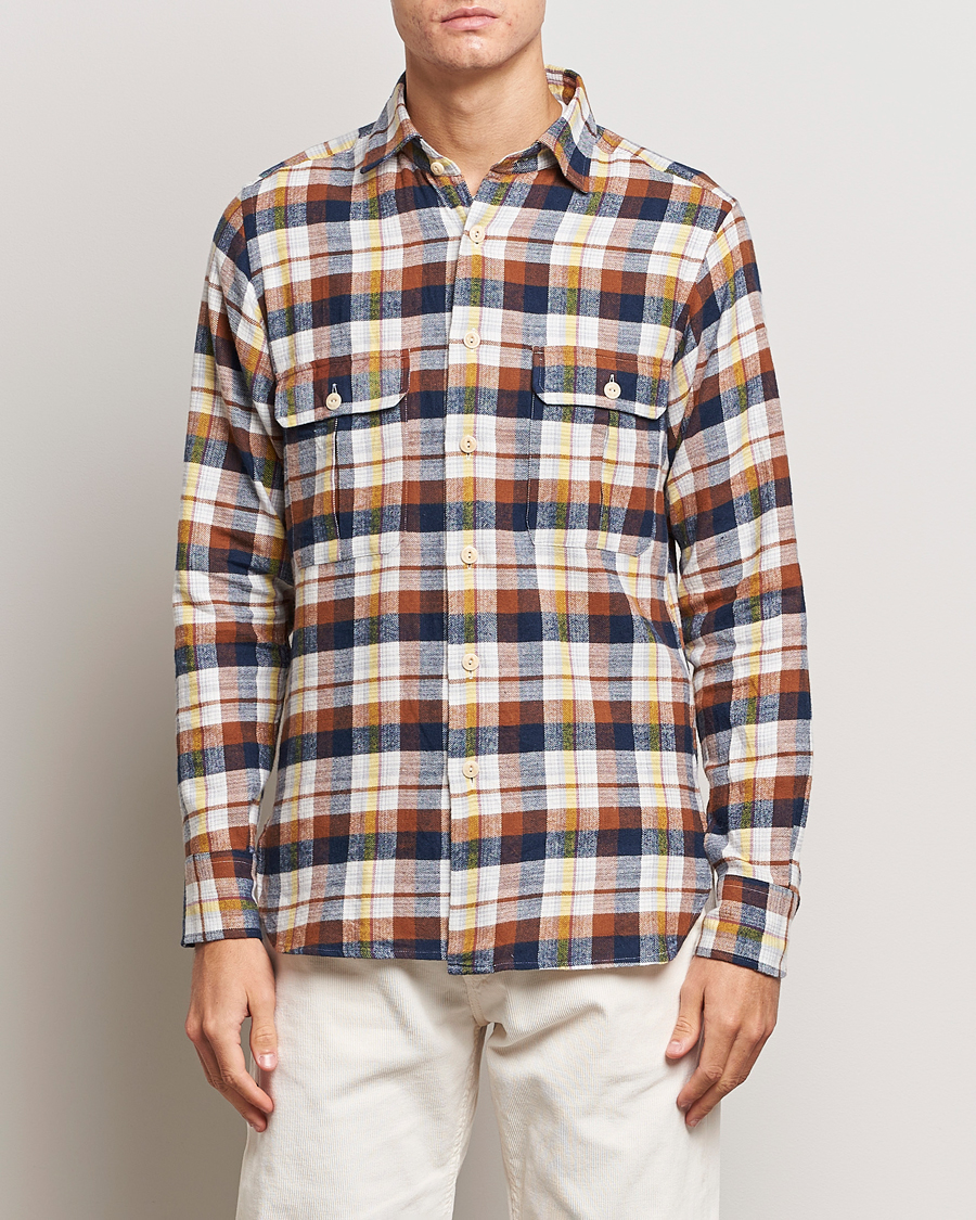 Uomini | Camicie | Drake's | Brushed Madras Checked Work Shirt Brown