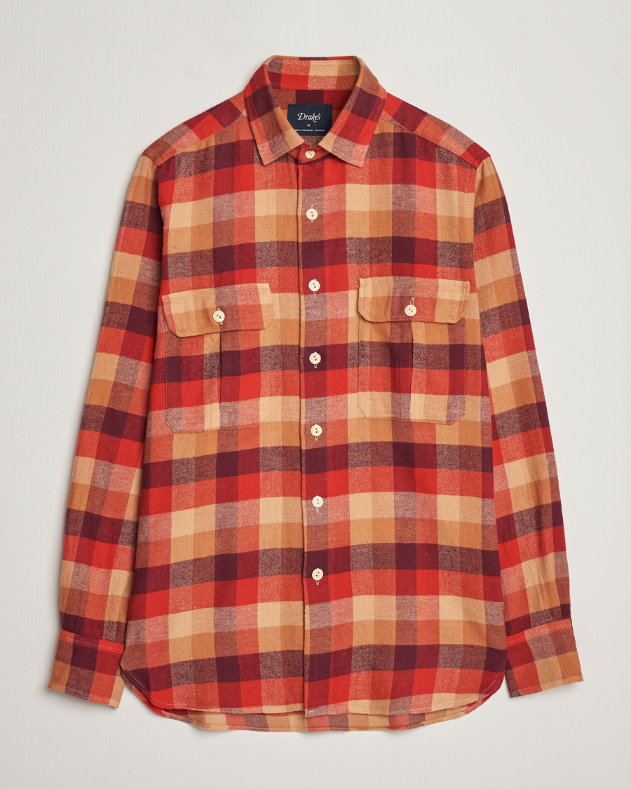 Uomini | Camicie | Drake's | Brushed Madras Checked Work Shirt Red