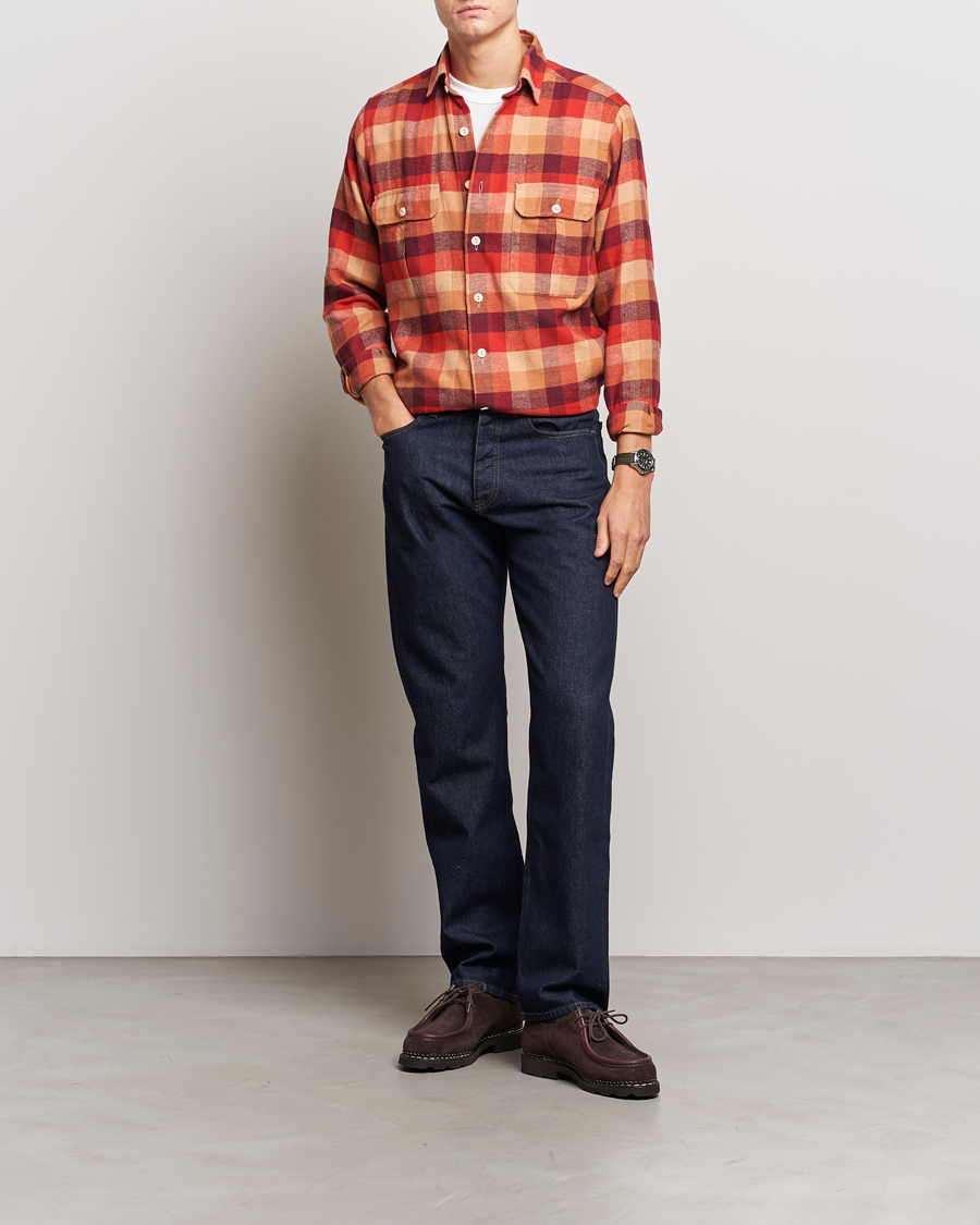 Uomini | Camicie | Drake's | Brushed Madras Checked Work Shirt Red