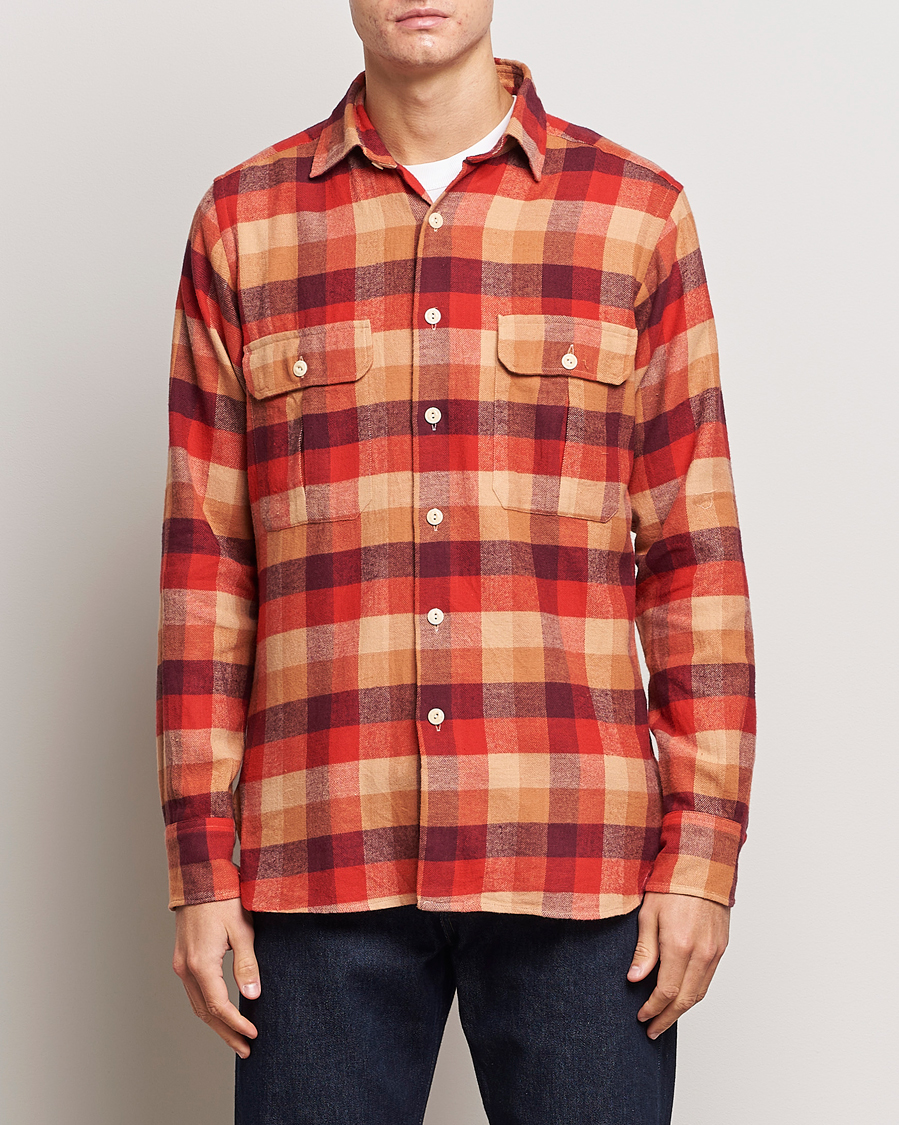 Uomini | Camicie | Drake's | Brushed Madras Checked Work Shirt Red