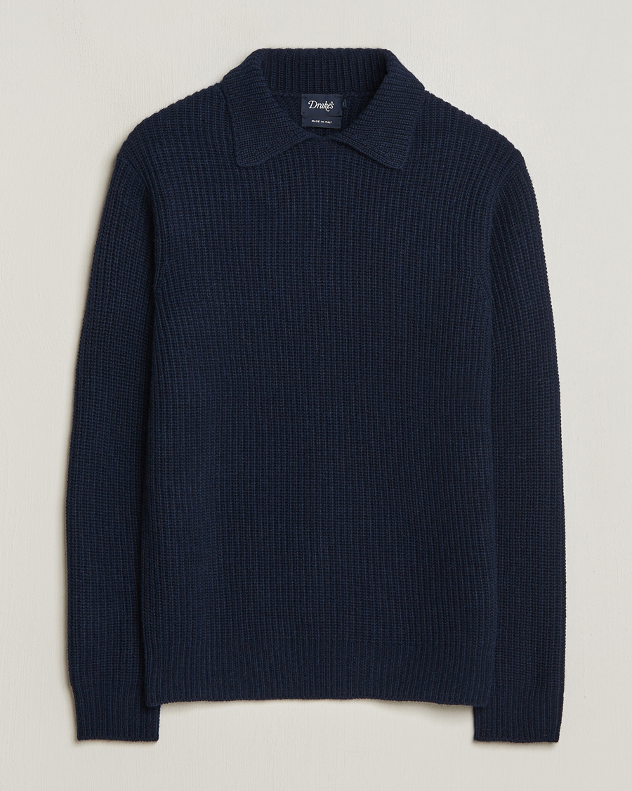 Uomini | Maglieria | Drake's | Integral Collar Ribbed Jumper Navy