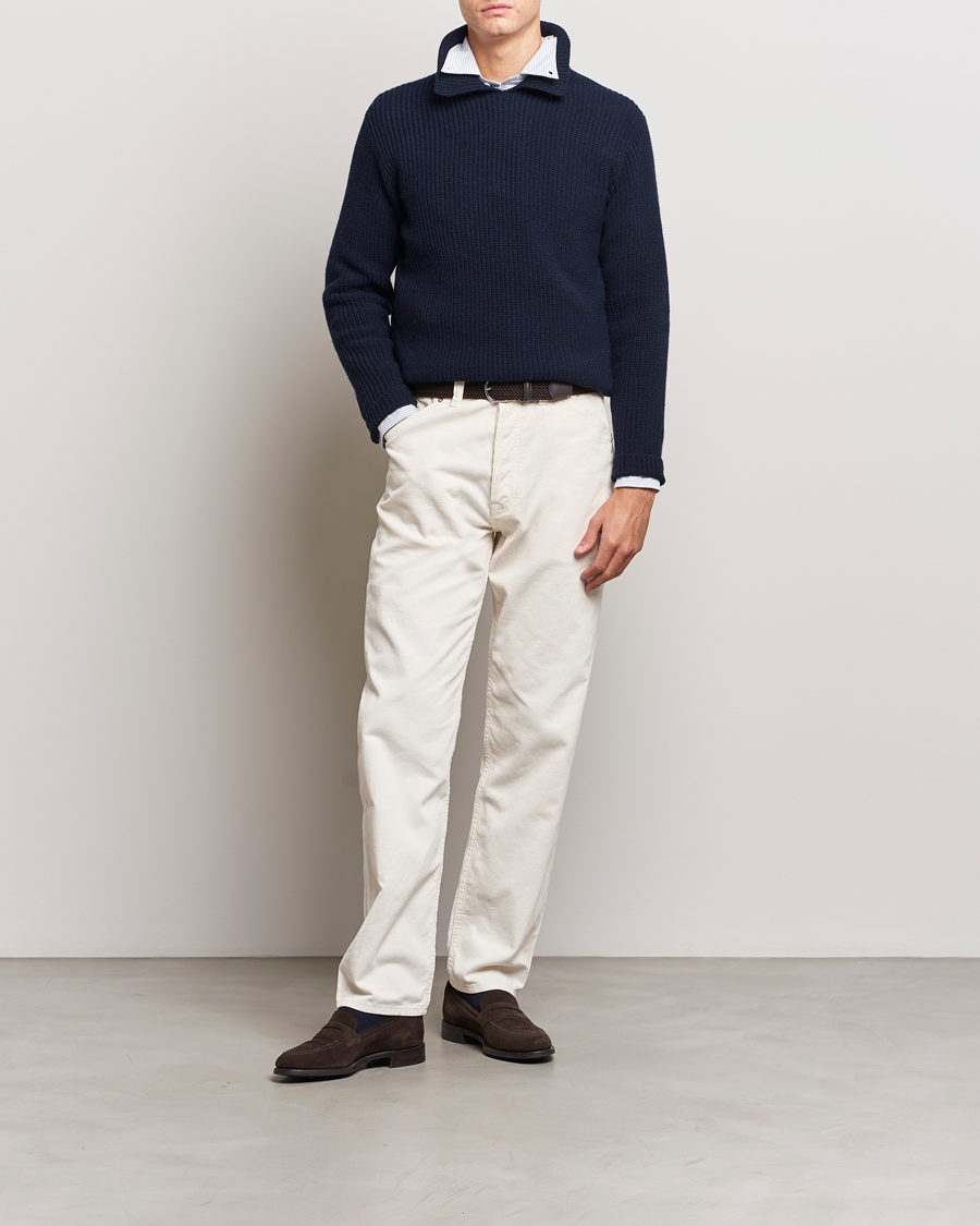 Uomini | Maglieria | Drake's | Integral Collar Ribbed Jumper Navy