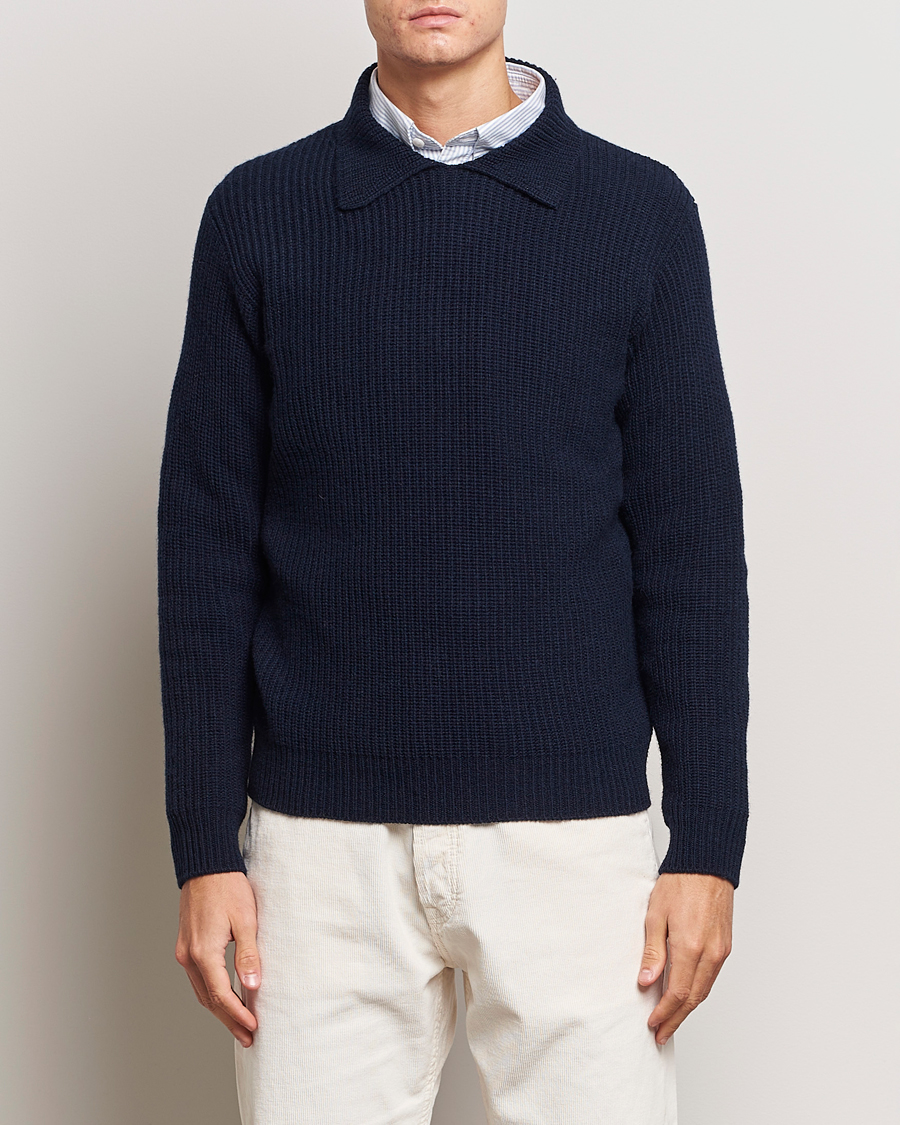 Uomini | Maglieria | Drake's | Integral Collar Ribbed Jumper Navy