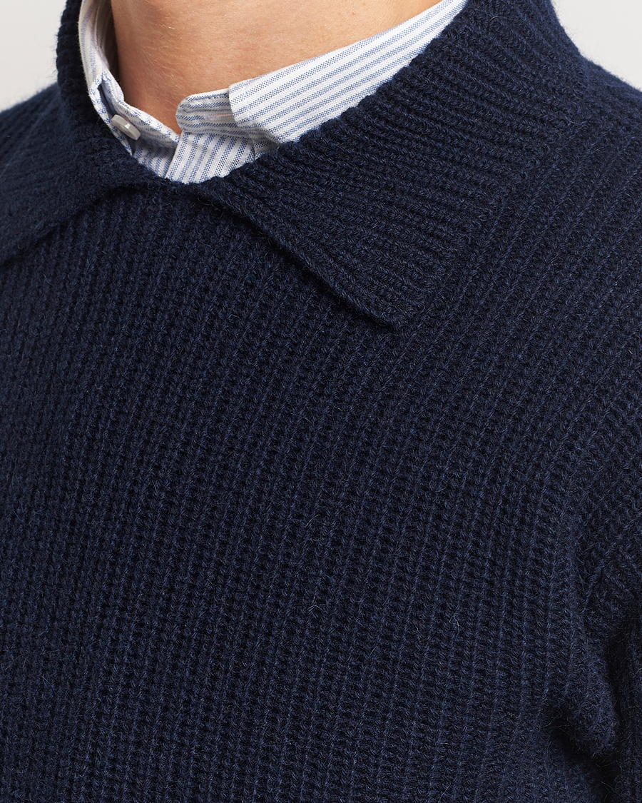Uomini | Maglieria | Drake's | Integral Collar Ribbed Jumper Navy