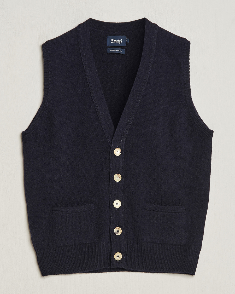 Uomini | Maglieria | Drake's | Lambswool Vest Cardigan Navy