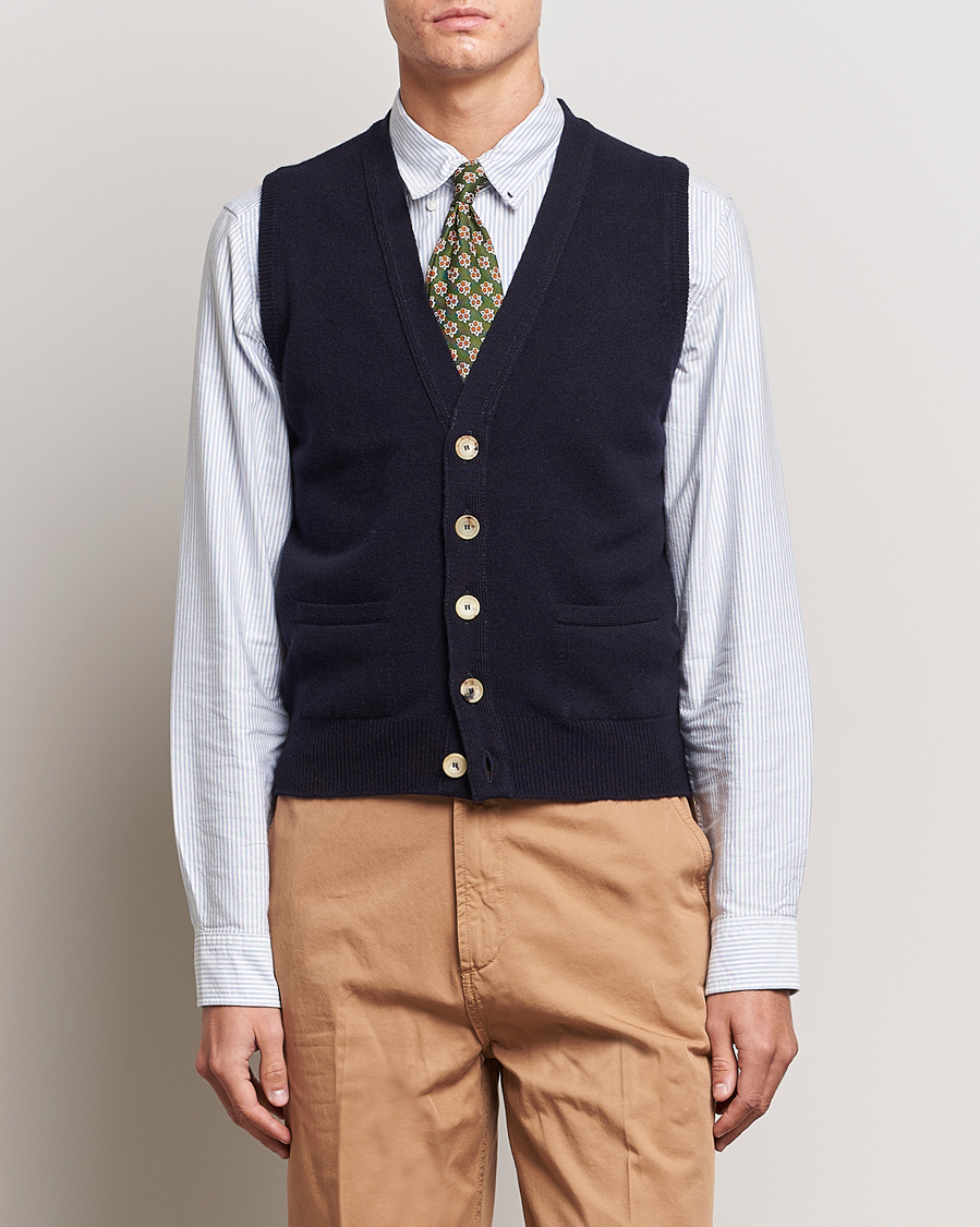 Uomini | Maglieria | Drake's | Lambswool Vest Cardigan Navy
