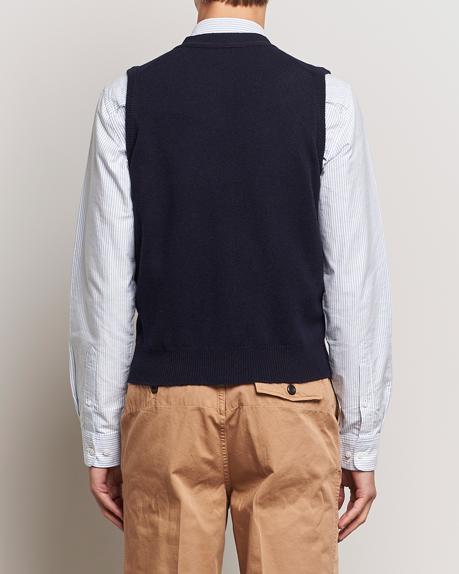 Uomini | Maglieria | Drake's | Lambswool Vest Cardigan Navy