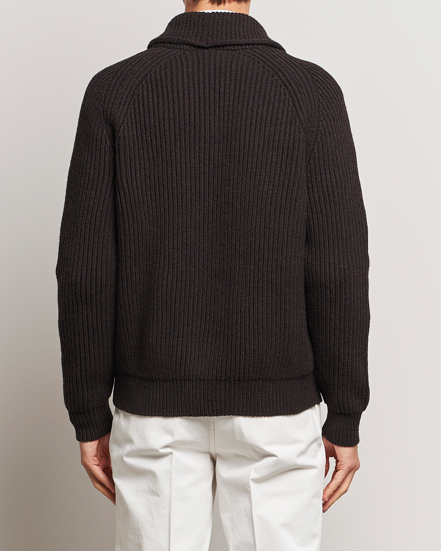 Uomini | Maglieria | Drake's | Lambswool 6-Ply Shawl Collar Cardigan Brown