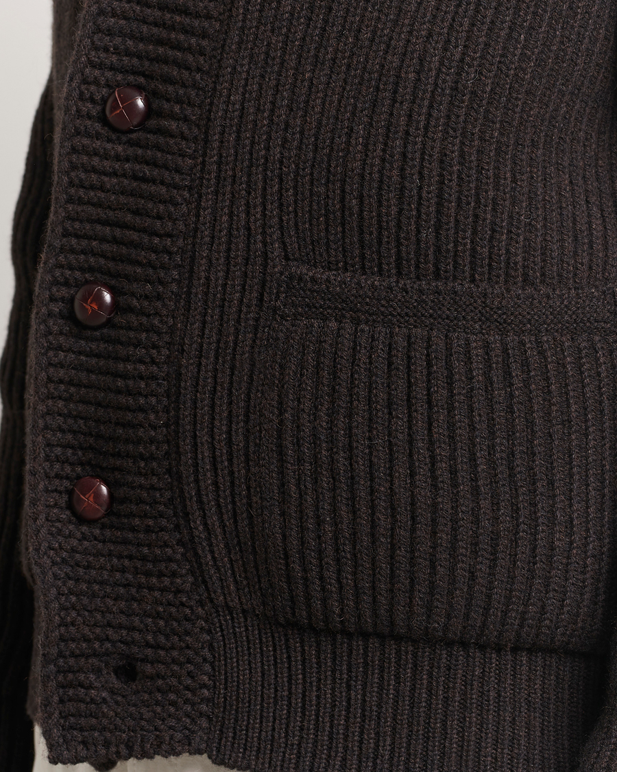 Uomini | Maglieria | Drake's | Lambswool 6-Ply Shawl Collar Cardigan Brown