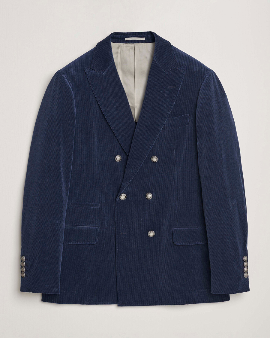 Uomini | Blazers | Brunello Cucinelli | Double Breasted Corduroy Blazer Royal Blue