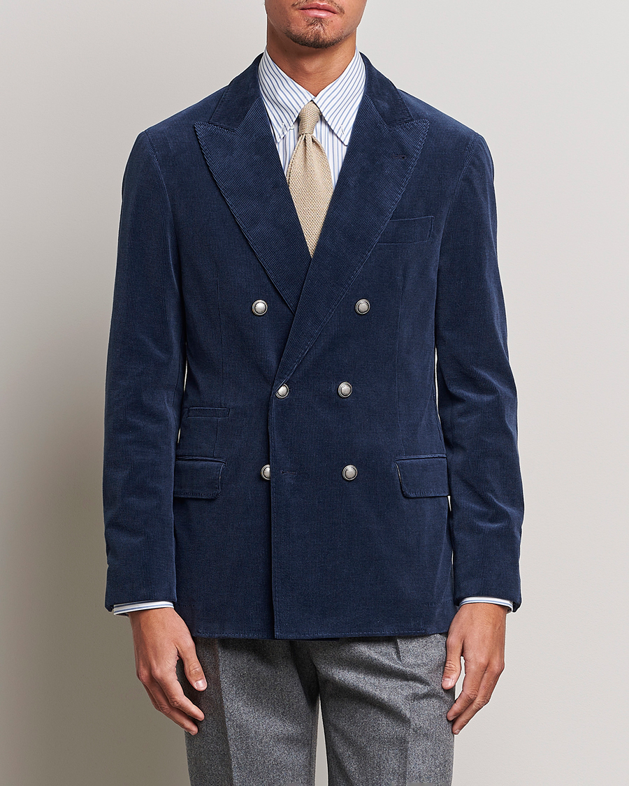 Uomini | Blazers | Brunello Cucinelli | Double Breasted Corduroy Blazer Royal Blue