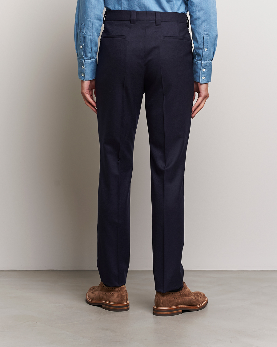 Uomini | Pantaloni | Brunello Cucinelli | Slim Fit Pleated Flannel Trousers Navy