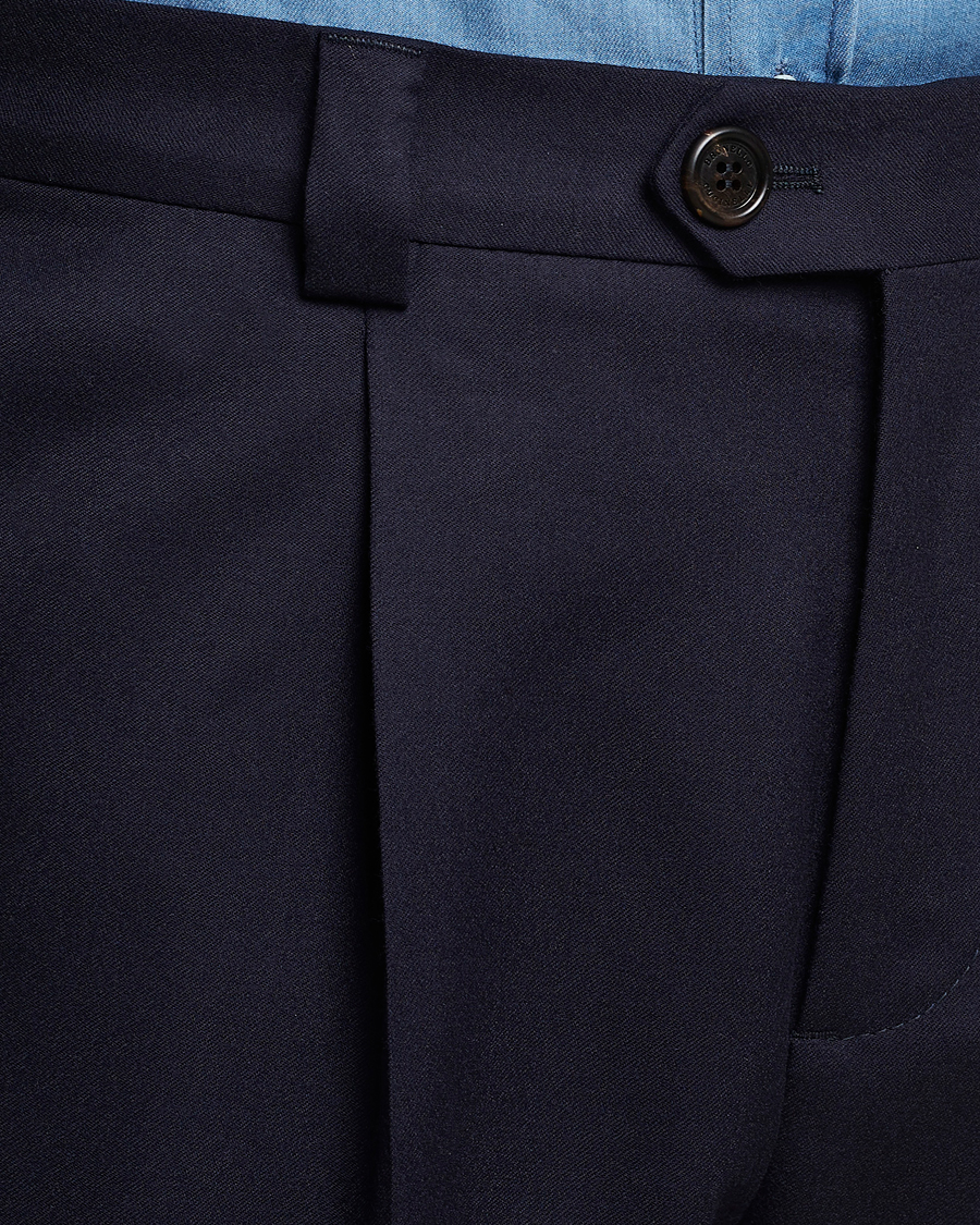 Uomini | Pantaloni | Brunello Cucinelli | Slim Fit Pleated Flannel Trousers Navy