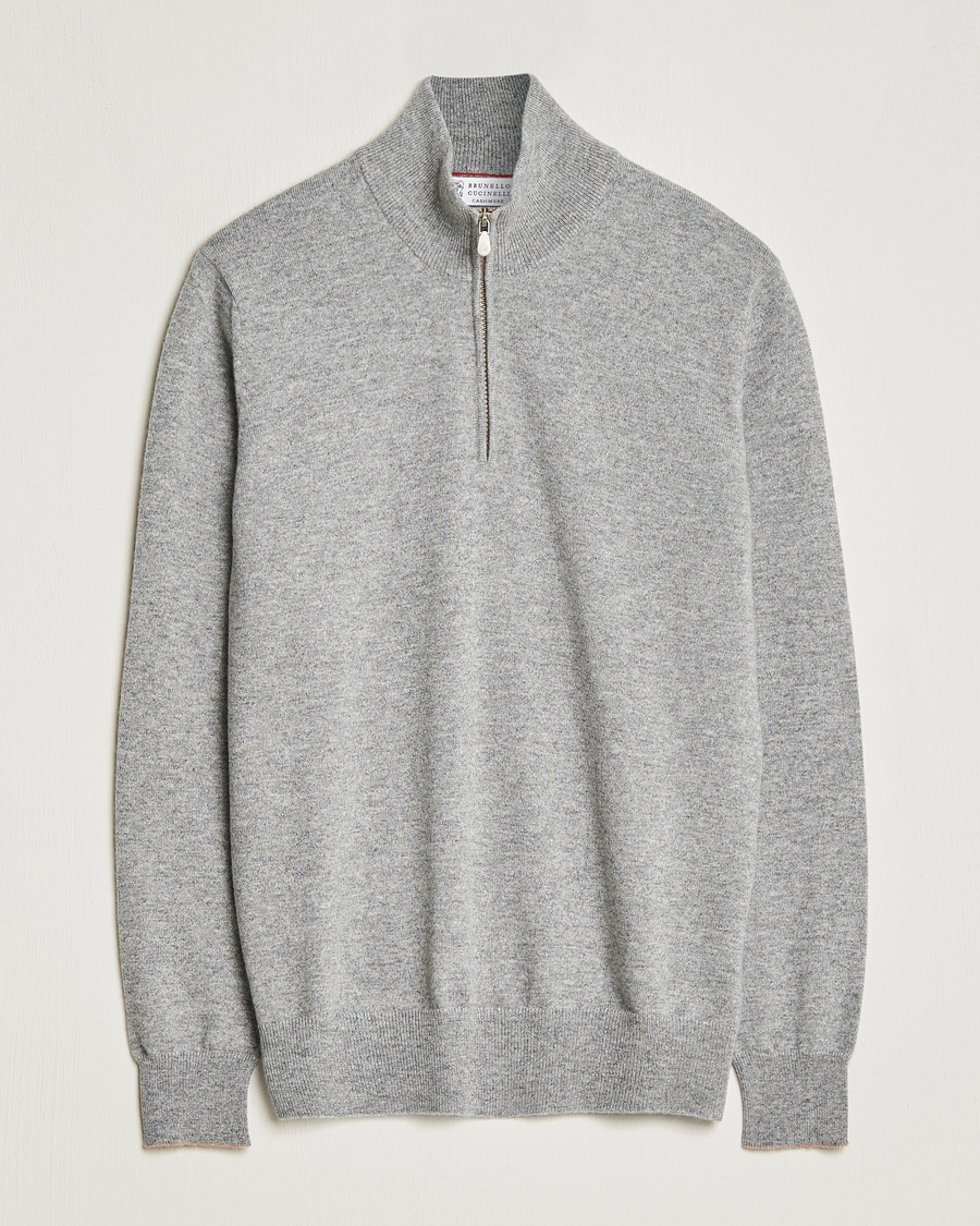 Uomini | Maglieria | Brunello Cucinelli | 2 Ply Cashmere Half Zip Light Grey