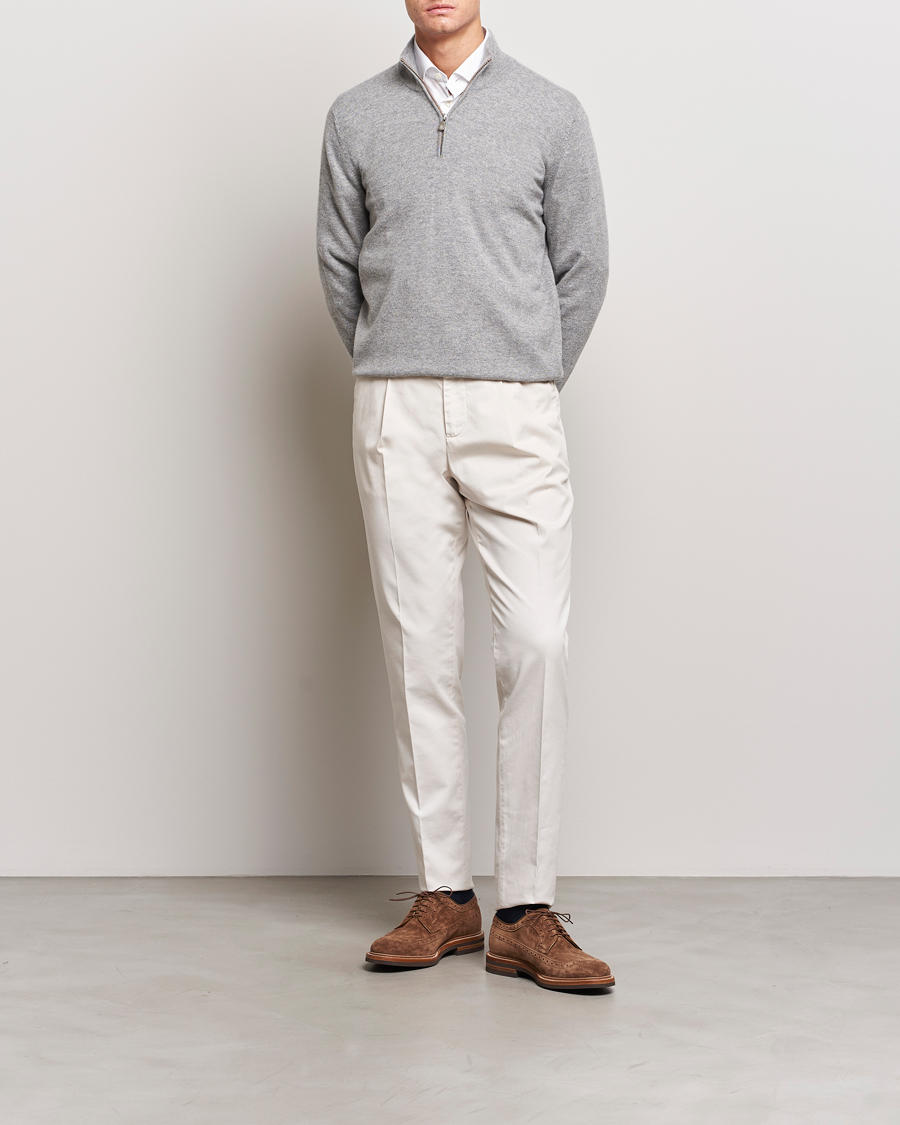Uomini | Maglieria | Brunello Cucinelli | 2 Ply Cashmere Half Zip Light Grey