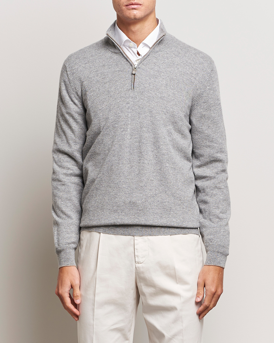 Uomini | Maglieria | Brunello Cucinelli | 2 Ply Cashmere Half Zip Light Grey