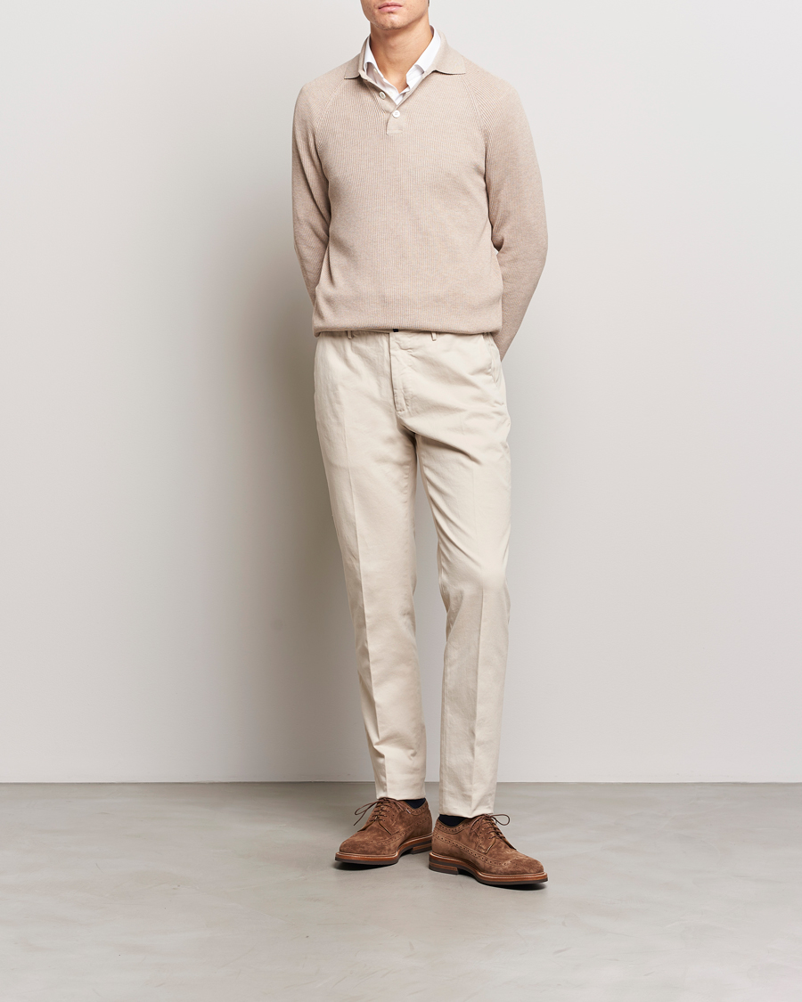 Uomini | Maglieria | Brunello Cucinelli | Long Sleeve Knitted Polo Light Beige