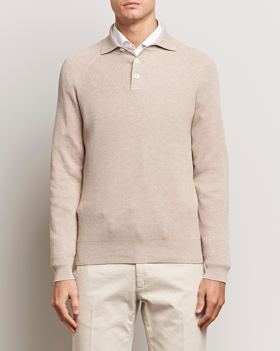Uomini | Maglieria | Brunello Cucinelli | Long Sleeve Knitted Polo Light Beige