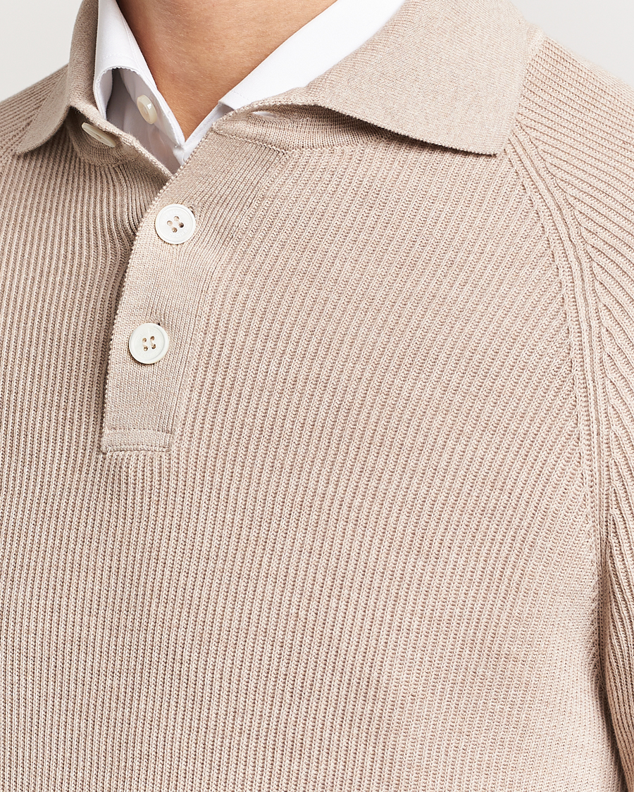 Uomini | Maglieria | Brunello Cucinelli | Long Sleeve Knitted Polo Light Beige