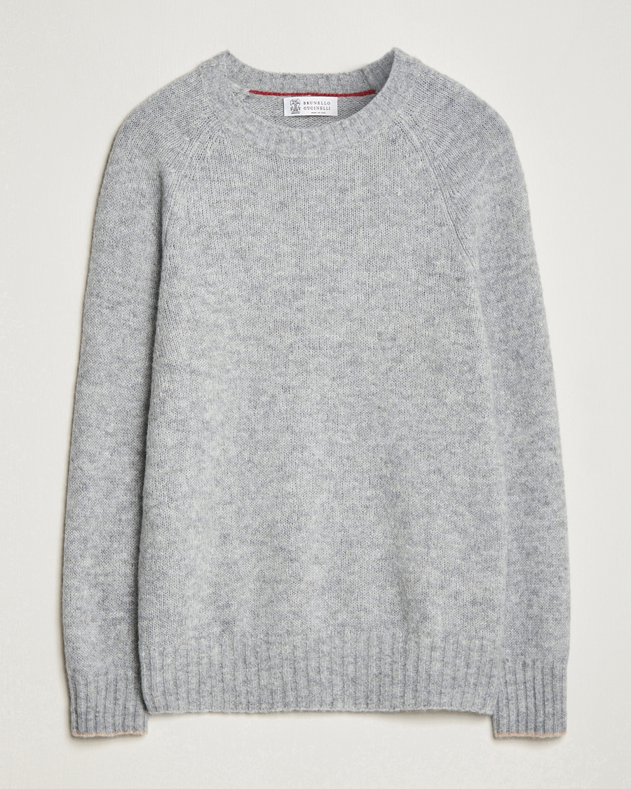 Uomini | Maglieria | Brunello Cucinelli | Fluffy Crew Neck Sweater Light Grey