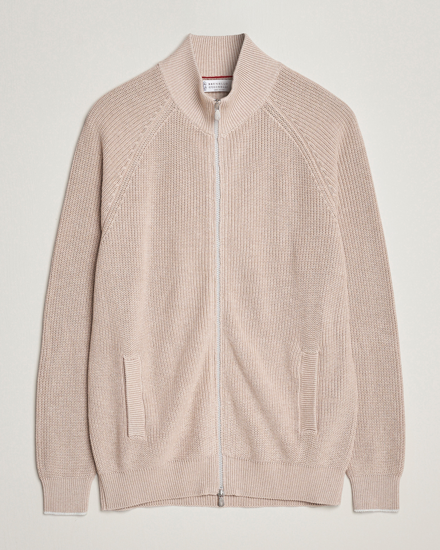 Uomini | Maglieria | Brunello Cucinelli | Rib Wool Zip Cardigan Light Beige