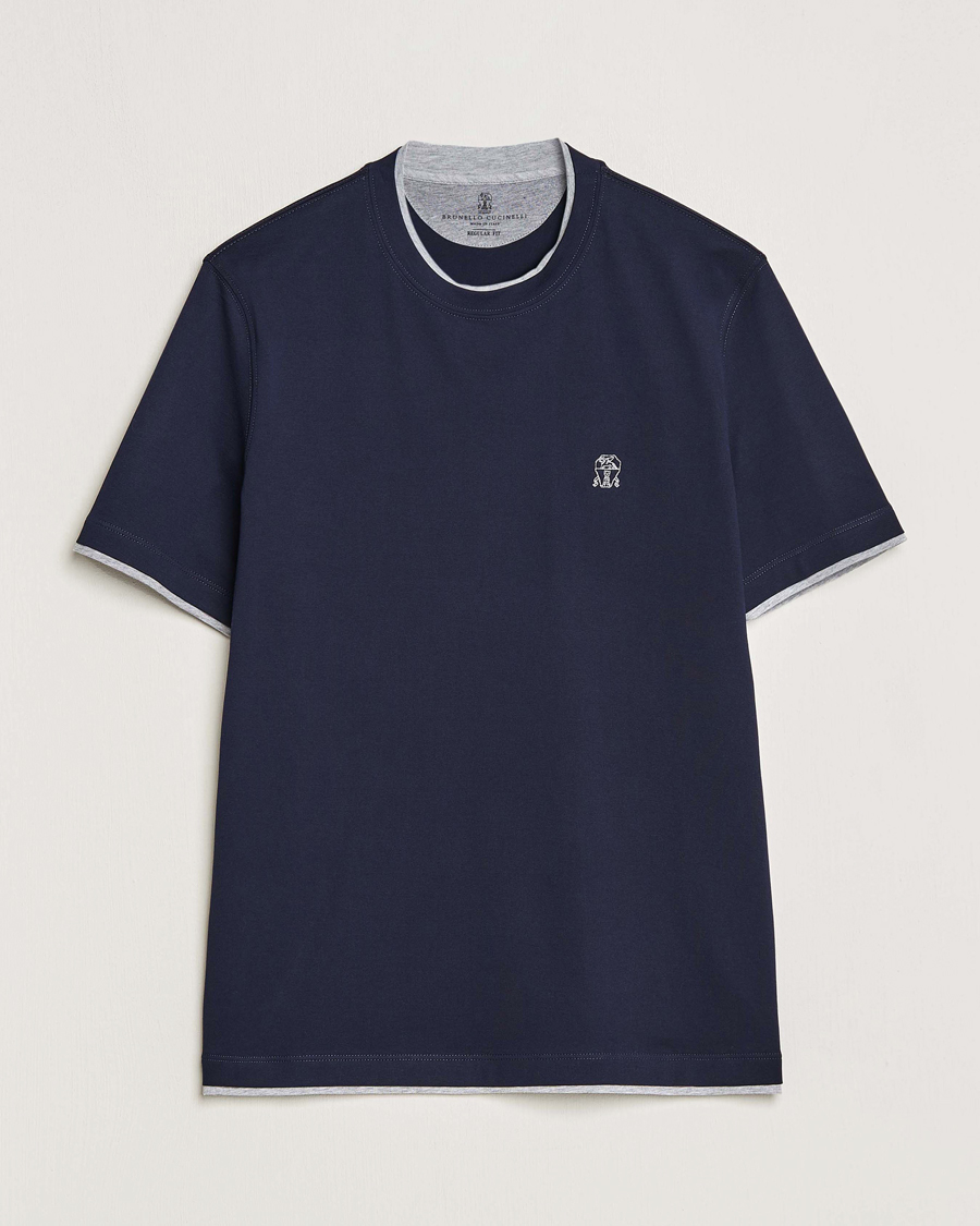 Uomini | T-shirt | Brunello Cucinelli | Short Sleeve Logo T-Shirt Navy