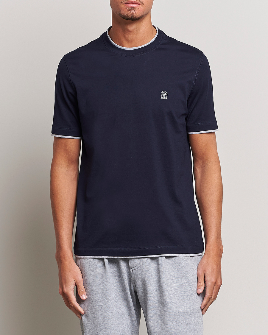 Uomini | T-shirt | Brunello Cucinelli | Short Sleeve Logo T-Shirt Navy