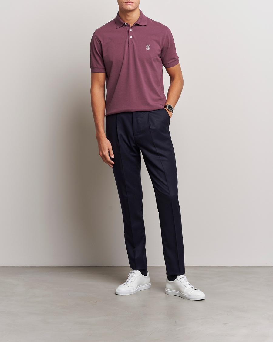 Uomini | Polo | Brunello Cucinelli | Short Sleeve Logo Polo Burgundy