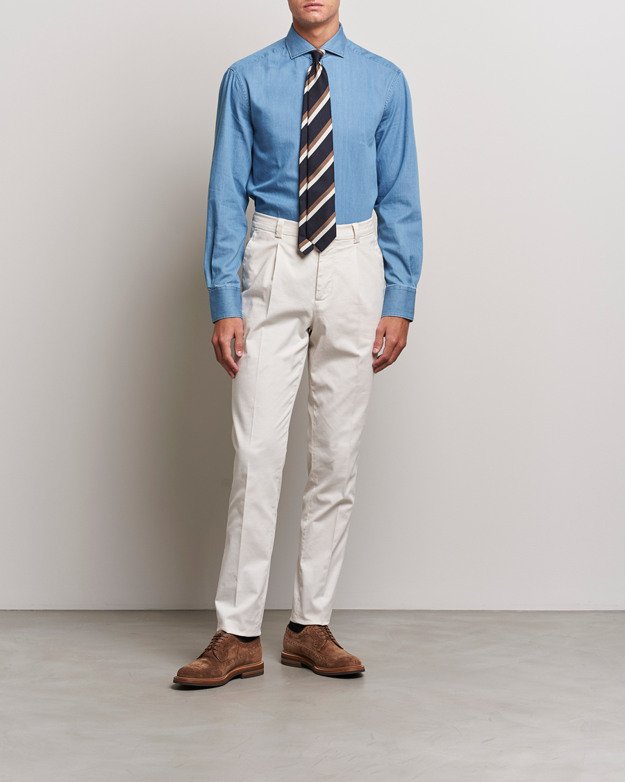 Uomini | Camicie | Brunello Cucinelli | Slim Fit Denim Shirt Indigo Blue