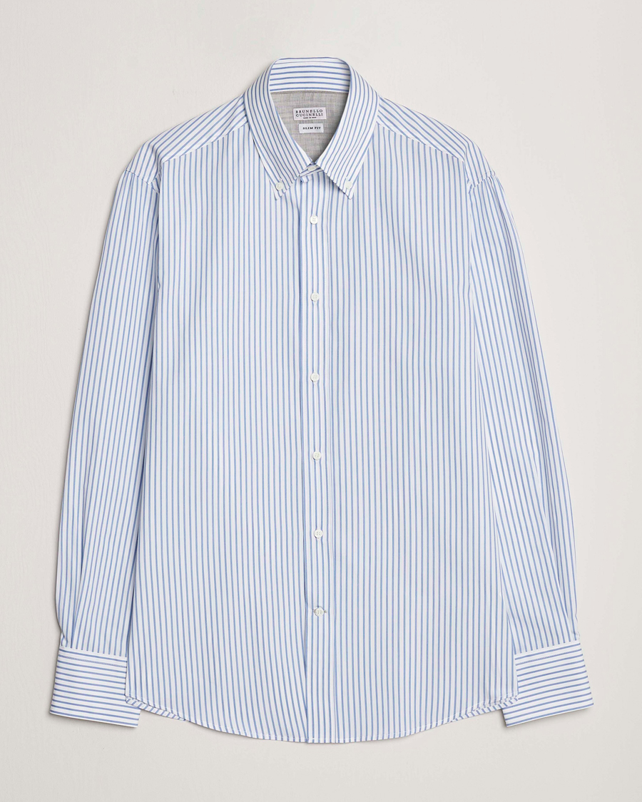 Uomini | Camicie | Brunello Cucinelli | Slim Fit Button Down Shirt Light Blue Stripe