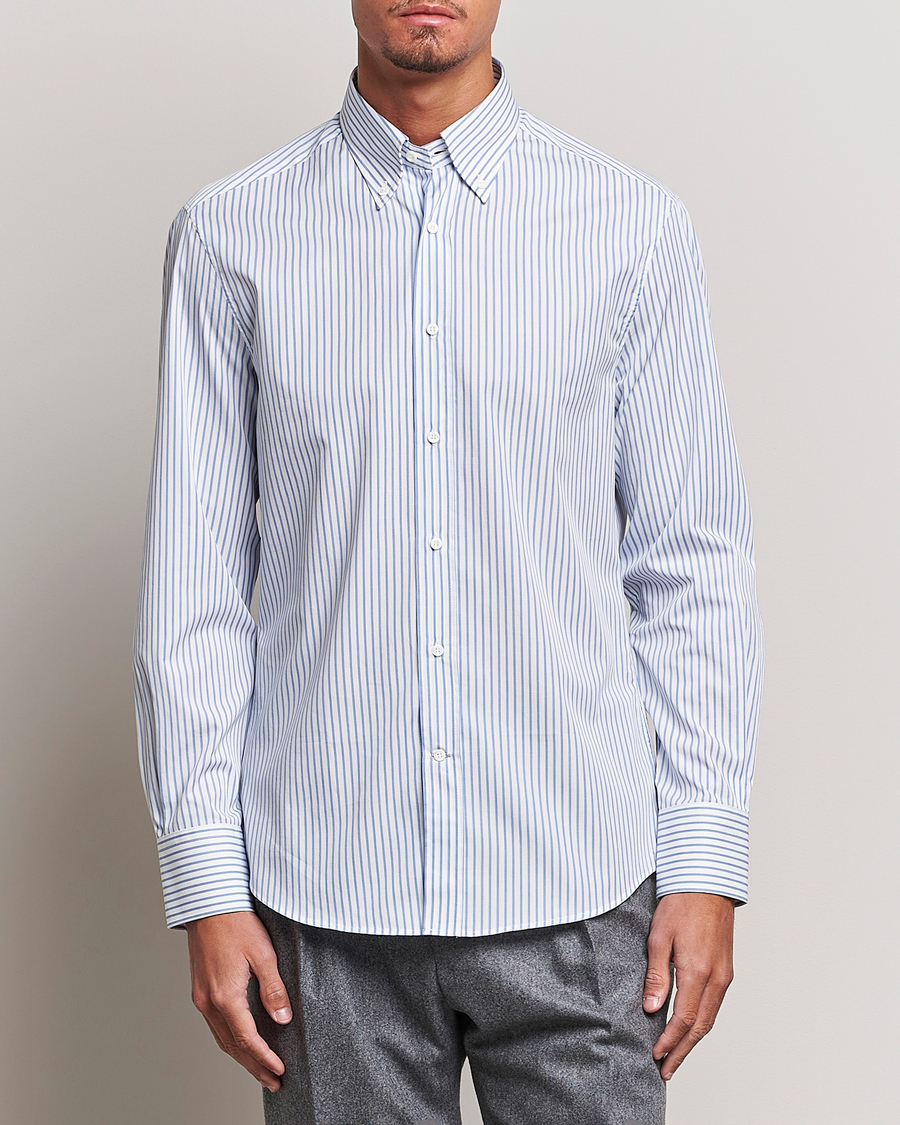 Uomini | Camicie | Brunello Cucinelli | Slim Fit Button Down Shirt Light Blue Stripe