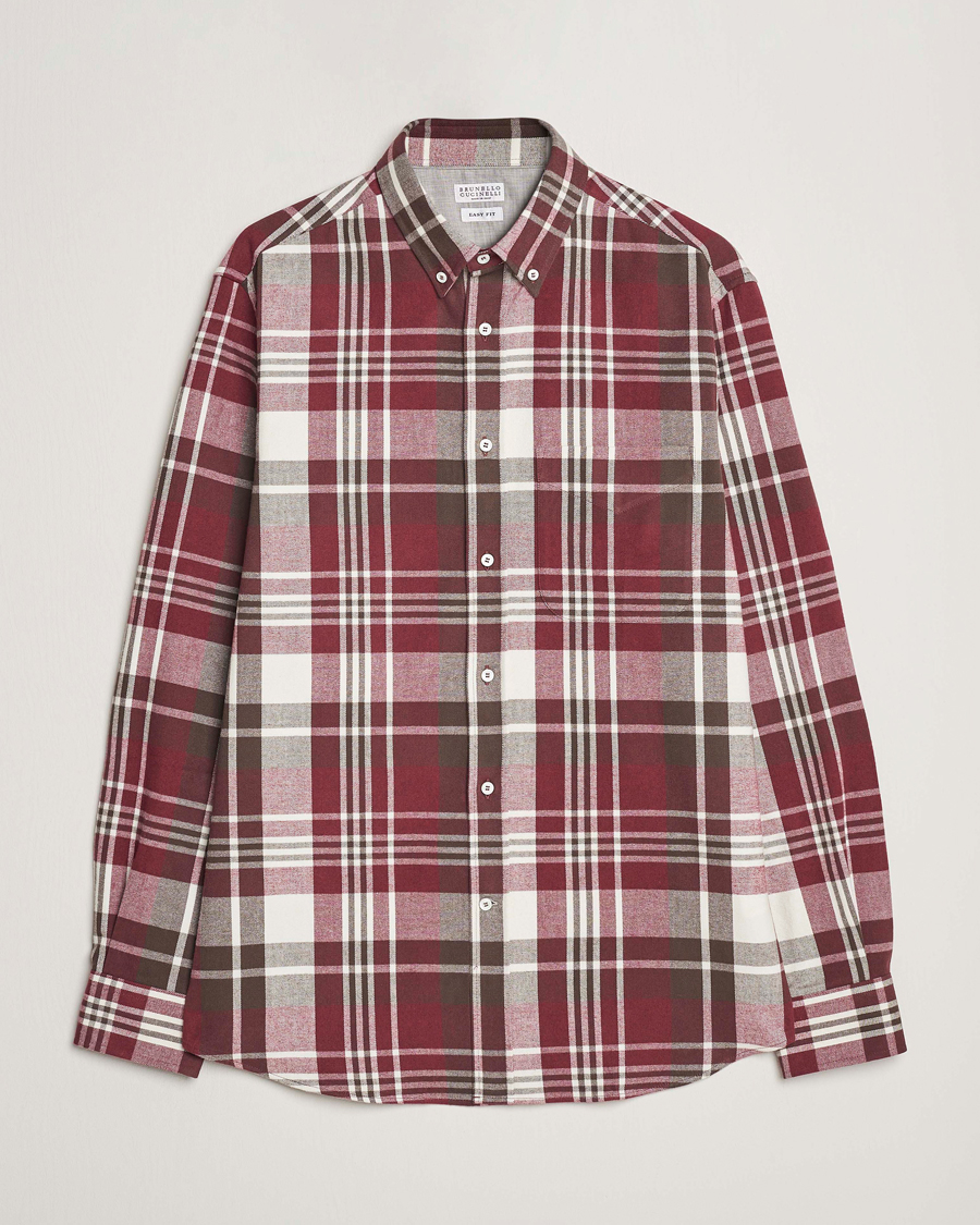 Uomini | Camicie | Brunello Cucinelli | Slim Fit Button Down Madras Shirt Burgundy