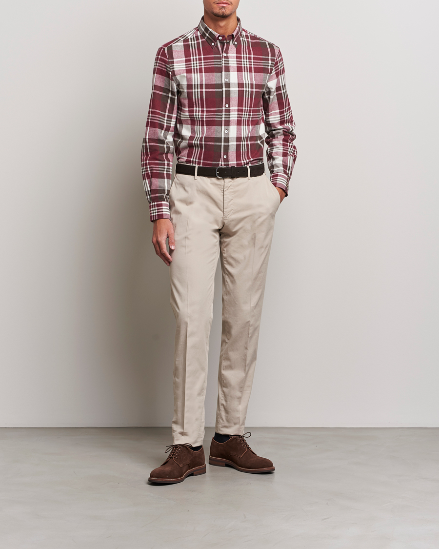 Uomini | Camicie | Brunello Cucinelli | Slim Fit Button Down Madras Shirt Burgundy