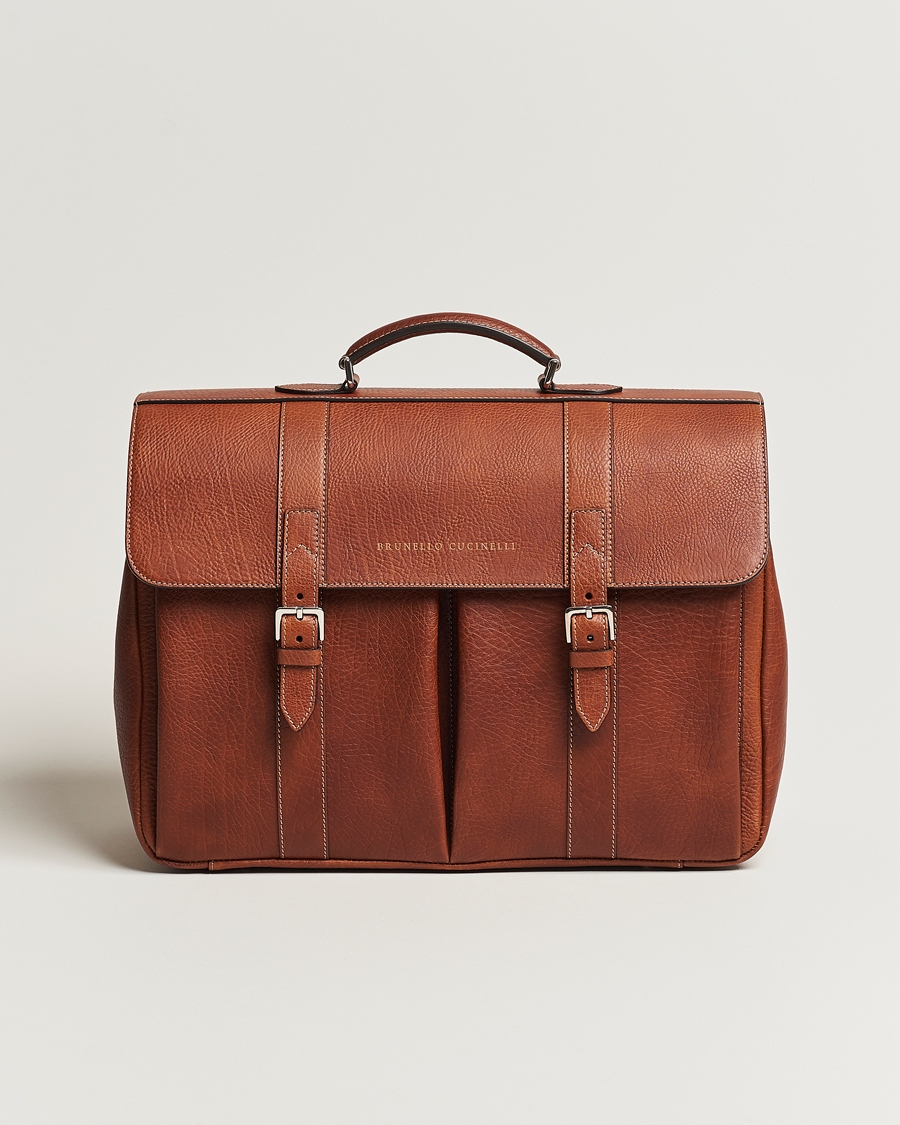 Uomini | Brunello Cucinelli Grain Leather Briefcase Cognac | Brunello Cucinelli | Grain Leather Briefcase Cognac
